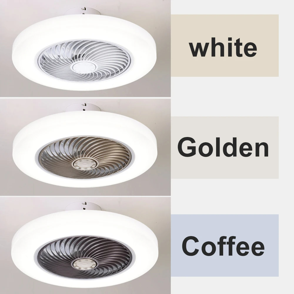 Ventilatori da soffitto intelligenti con luci Telecomando Decorazioni per la camera da letto Lampada da ventilatore Lame invisibili dell'aria da 52 cm Silenzioso