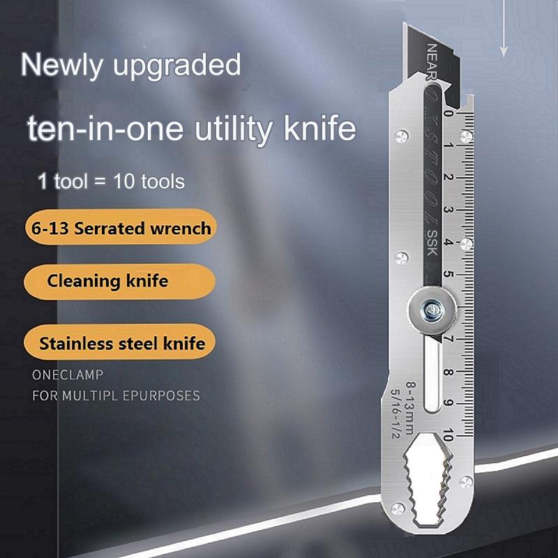Removedor de raspador de cuchillo multiusos de acero inoxidable 10 en 1, multiherramientas para limpieza del hogar y la Oficina, llave de pala, destornillador, botella abierta