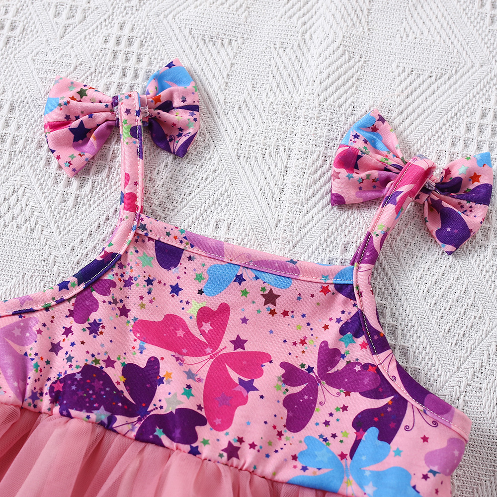 Vestido de verano para niña pequeña con tirantes y estampado Floral, dulce vestido de gasa de princesa para niña