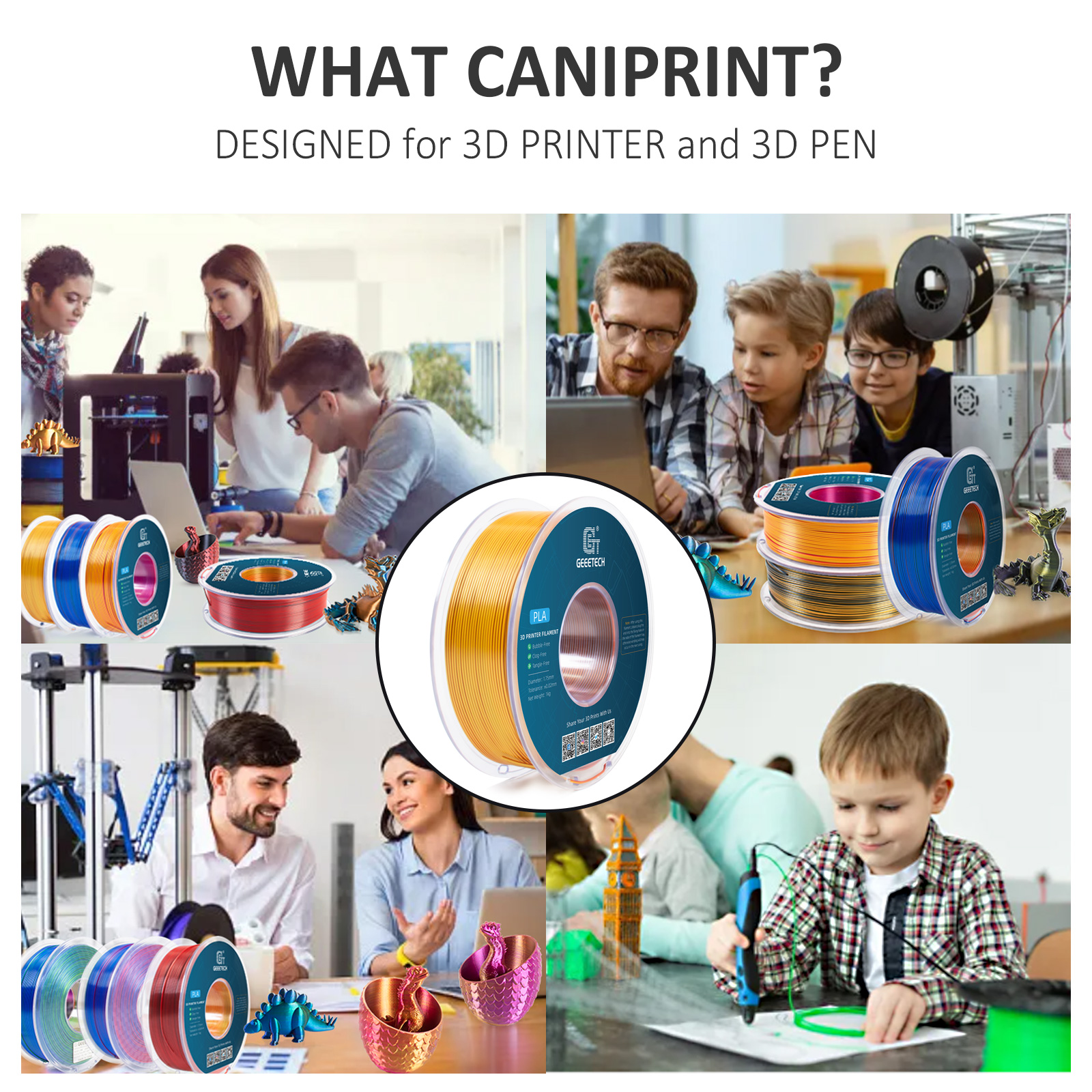 Geeetech Three Tri Color Silk PLA Filament, 3D Filament 1,75 mm 1KG Spool Wire (+/-0,03mm) Pakowanie próżniowe, specjalny kolor