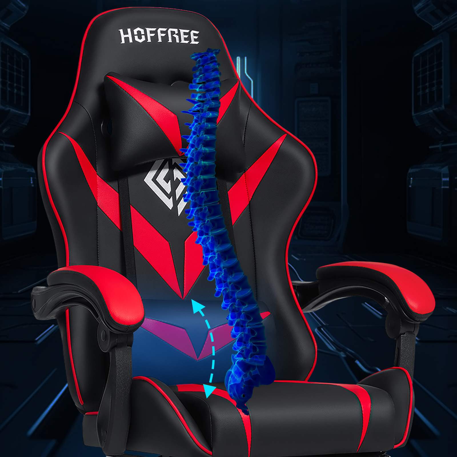 Chaise de jeu ergonomique avec massage et repose-pieds, support lombaire, dossier haut, chaise de jeu E-Sports