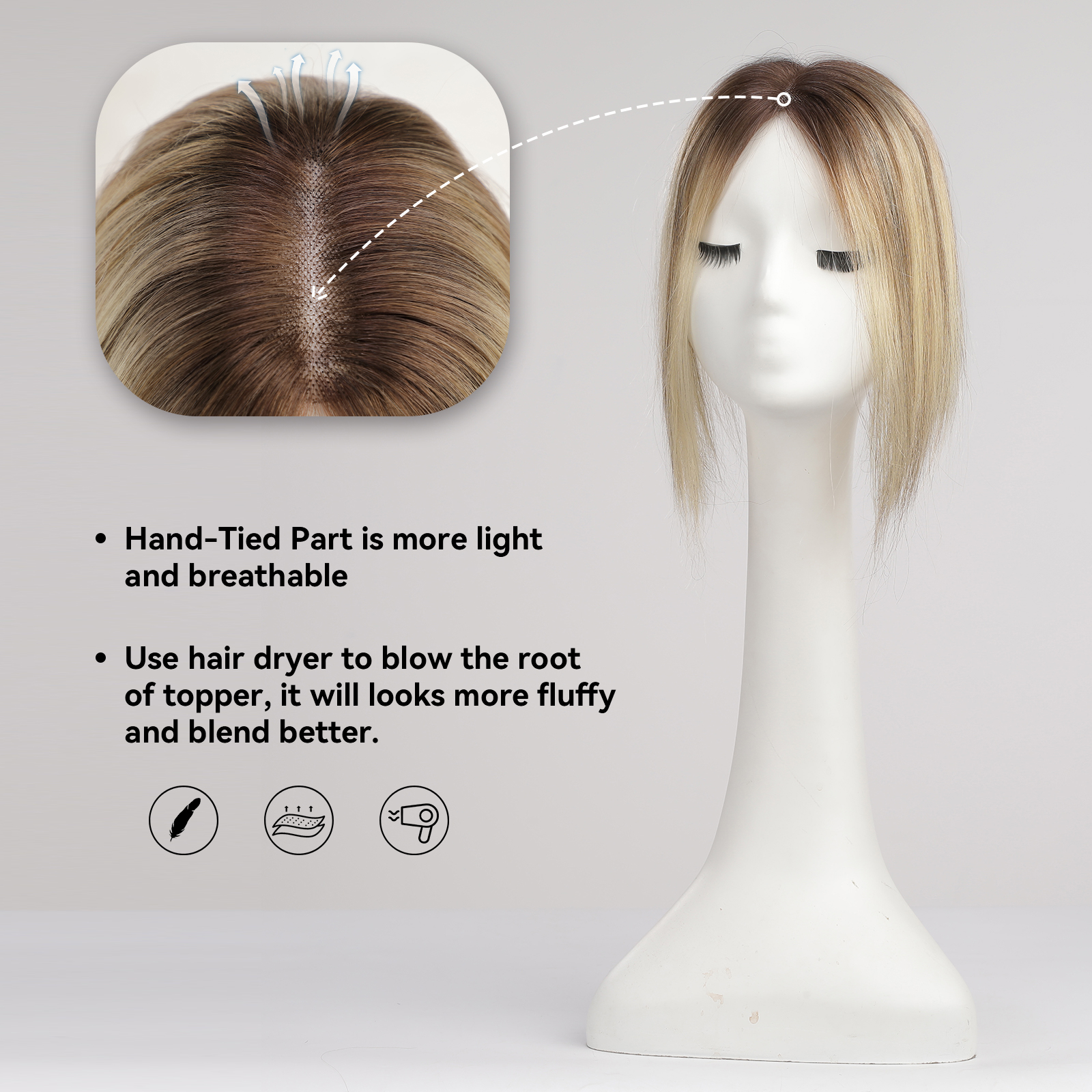 Cheveux Toppers partie centrale femmes cheveux humains Topper avec Base en dentelle pince dans les Extensions de cheveux Blonde Balayage brun postiches humaines