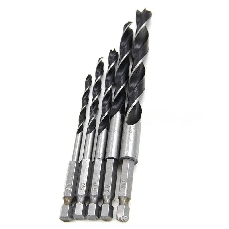 5 st zeshoekige handvat driepuntige houtbewerking boor 4-10mm houtbewerking gat uitbreiden power boorgereedschap accessoire set