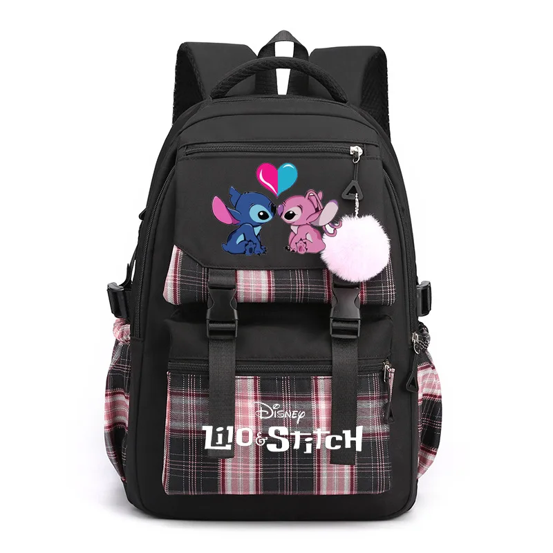 디즈니 릴로와 스티치 패션 고용량 대학 배낭 Mochila 여성 노트북 학교 가방 귀여운 소녀 여행 가방