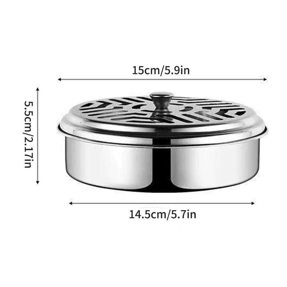 Porta bobine per zanzare Scatola per bobine per zanzare in acciaio inossidabile con coperchio Vassoio rotondo per bobine per zanzare Forniture anti-zanzara facili da pulire
