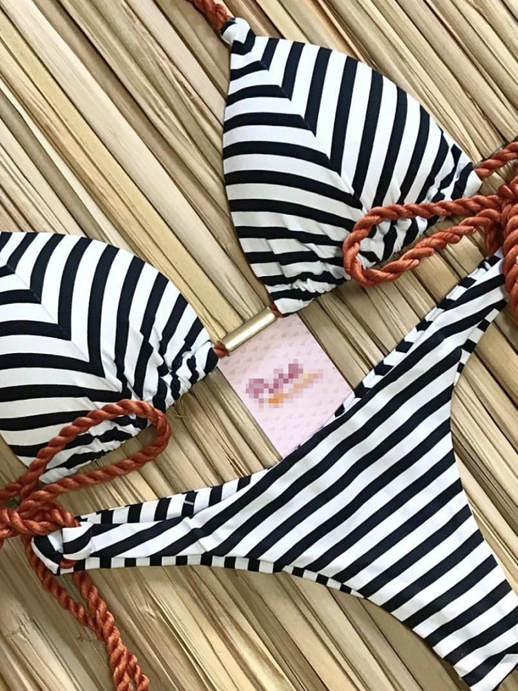 RUOTONGSEPT 2022 ensemble de Bikini rayé noué maillot de bain femmes Biquinis plage Sexy string maillots de bain pansement brésilien Mirco Bikinis
