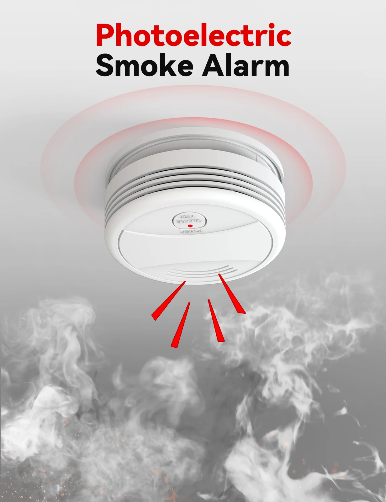 CPVAN-LED Detector de fumaça com suporte magnético, alarme de incêndio, sem piscar, compatível com o padrão europeu, EN14604
