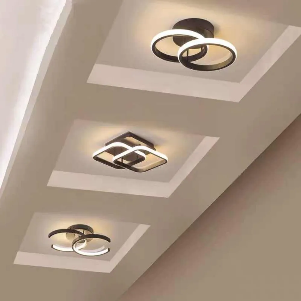 Plafoniera moderna a LED 2 anelli Lampada da soffitto dal design creativo Apparecchi di illuminazione per interni Corridoio Balcone Corridoio Ufficio Luce