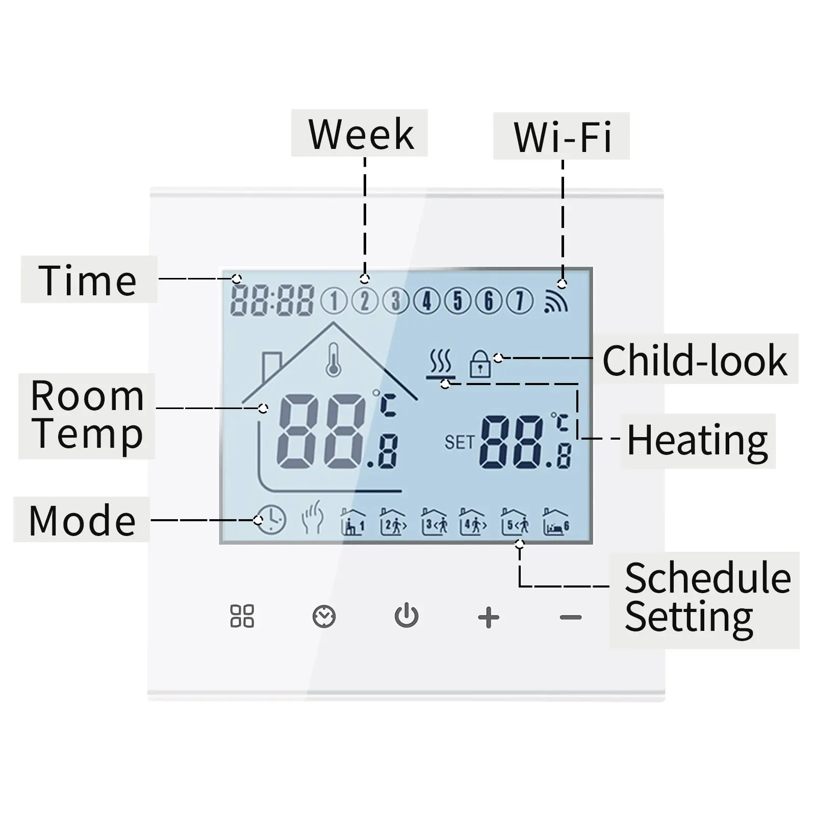MINCO HEAT Warmbodenthermostat Tuya WiFi 3A 16A Elektro-/Gaskessel/Wasserheizung Temperaturregler 1 STÜCK