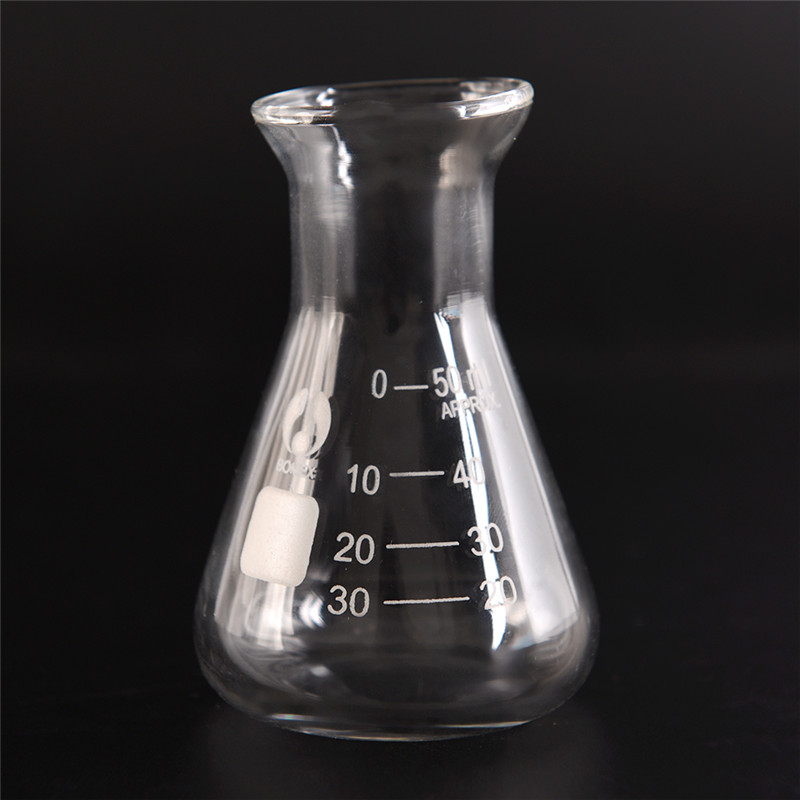 50 ml helder glas brede driehoekige kolf conische erlenmeyer laboratoriumapparatuur