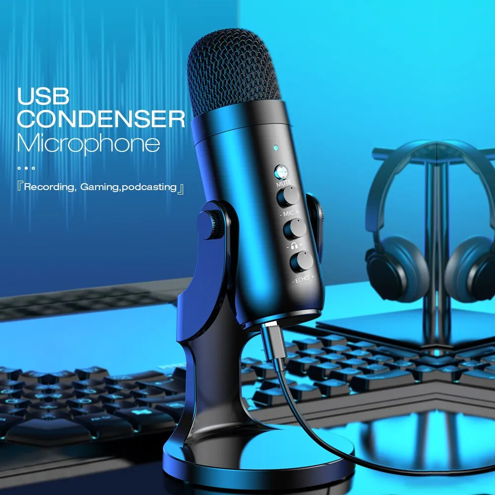 Haomuren USB-Mikrofon für PC, Mac, Gaming, Aufnahme, Stream, Podcast, Computer-Kondensatormikrofon mit Telefonadapter, Kopfhörerausgang
