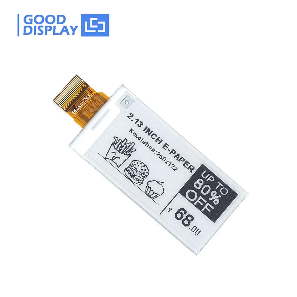 2.13 Inch Dot Matrix E Inkt Display Gedeeltelijke Vernieuwing 0.42S Spi Hdmi 250X122 Epd Scherm, Gdeq0213b74