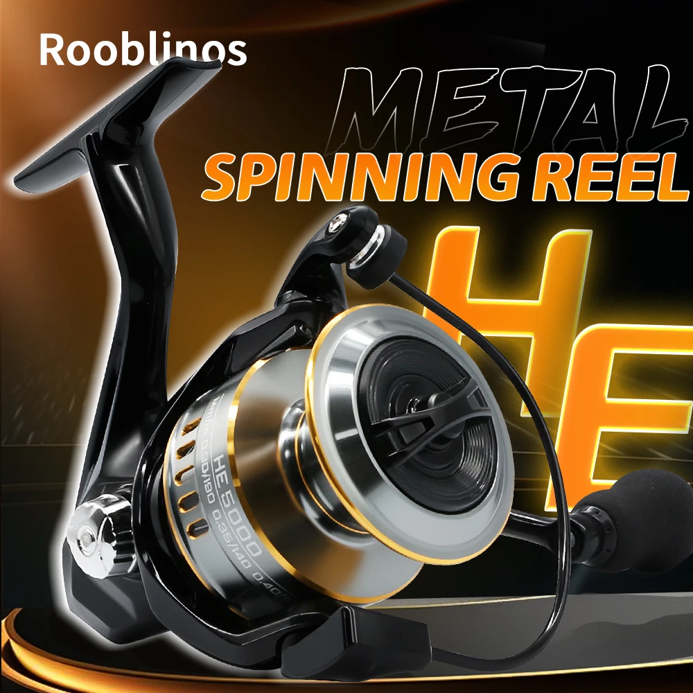 Rooblinos HE Spinning Rollen Ultralight Metaal 5.2:1 Overbrengingsverhouding 1000-7000 Zoutwater of Zoetwater Grote Max Drag Vismolens