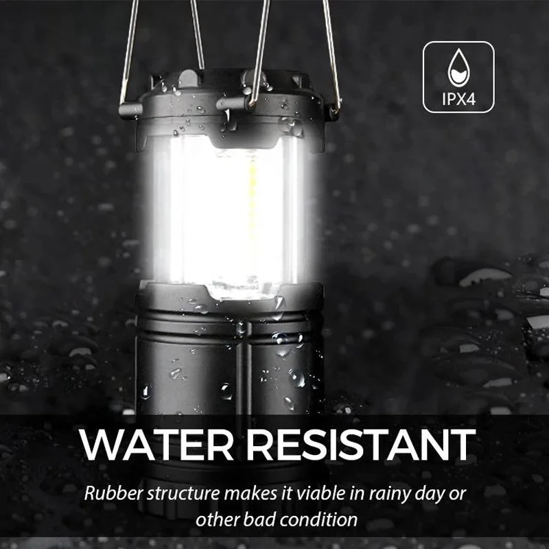 Linterna LED COB 2 en 1 para acampar, linterna portátil, linterna plegable resistente a impactos para senderismo, linterna impermeable para acampar
