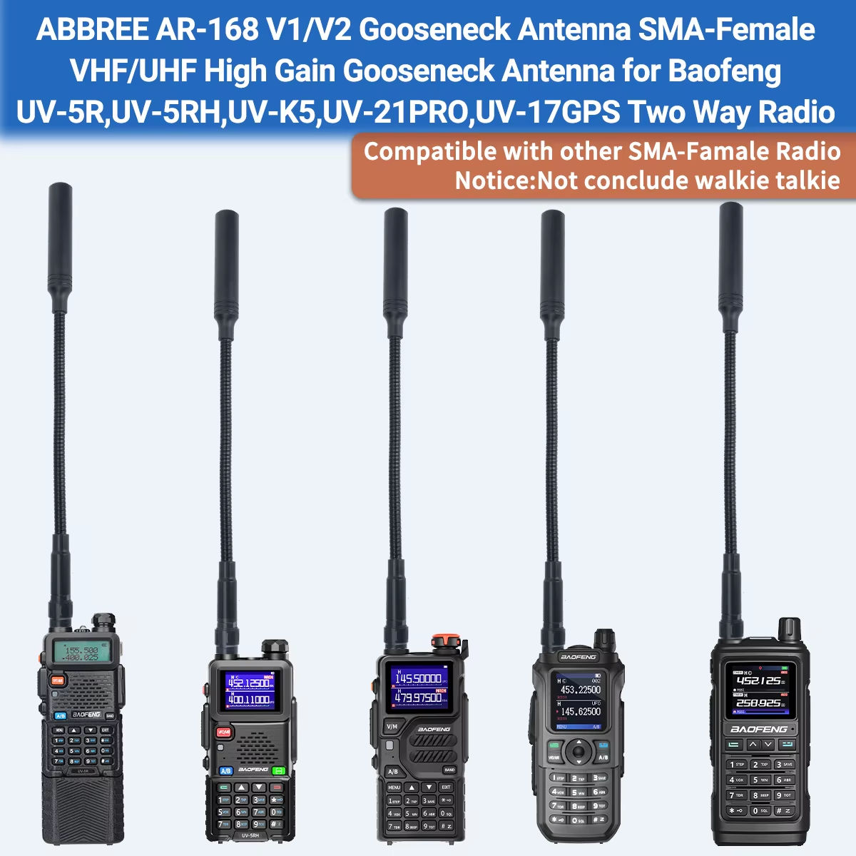 ABBREE Zwanenhals Tactische Antenne AR-168 VHF UHF SMA-Vrouwelijke voor BAOFENG UV-5R 5RH 13 17 21 PRO QUANSHEGN UV K5 (8) Plus