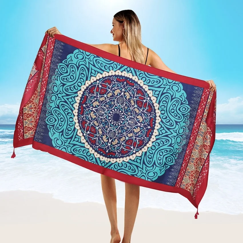 Mode 90x180 cm sergé coton paréo plage couvertures femmes grande robe de plage Bikini maillot de bain couvrir Sarong Wrap écharpe