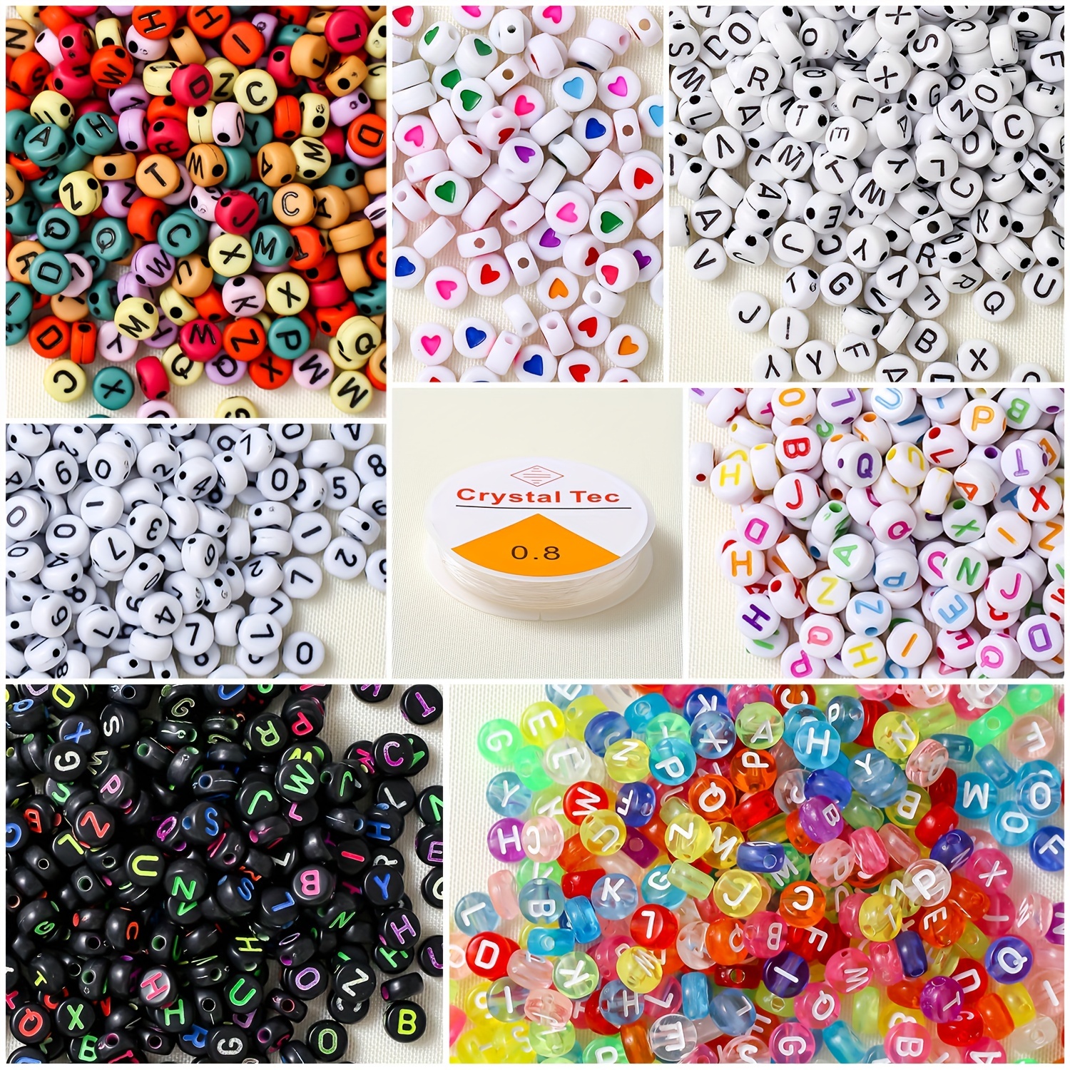 700 pezzi di perline alfanumeriche acriliche a 7 colori e 1 rotolo di gioielli con cordino elastico realizzati con collana fai da te, bracciale (7x4 mm)