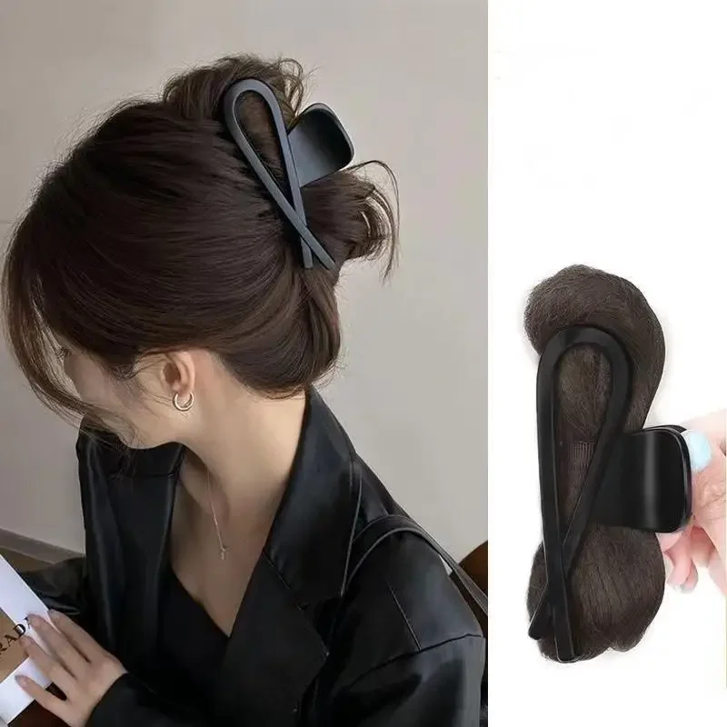 Feminino Almôndega Cabeça Peruca Sintética, Peteca Invisível, Extensão do Cabelo, Versátil, Flor Fecho Clipe, Suave
