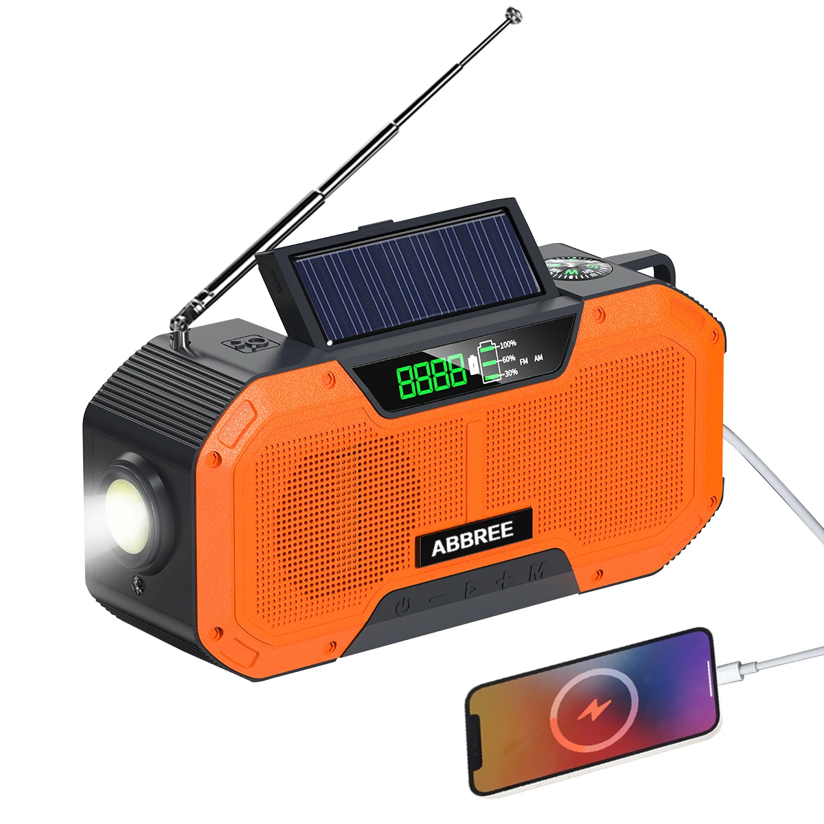 ABBREE Tragbares Solar-Kurbel-Notfallradio mit Taschenlampe Alertsync Tragbares AM-FM-Solarradio mit Telefonladegerät SOS-Alarm