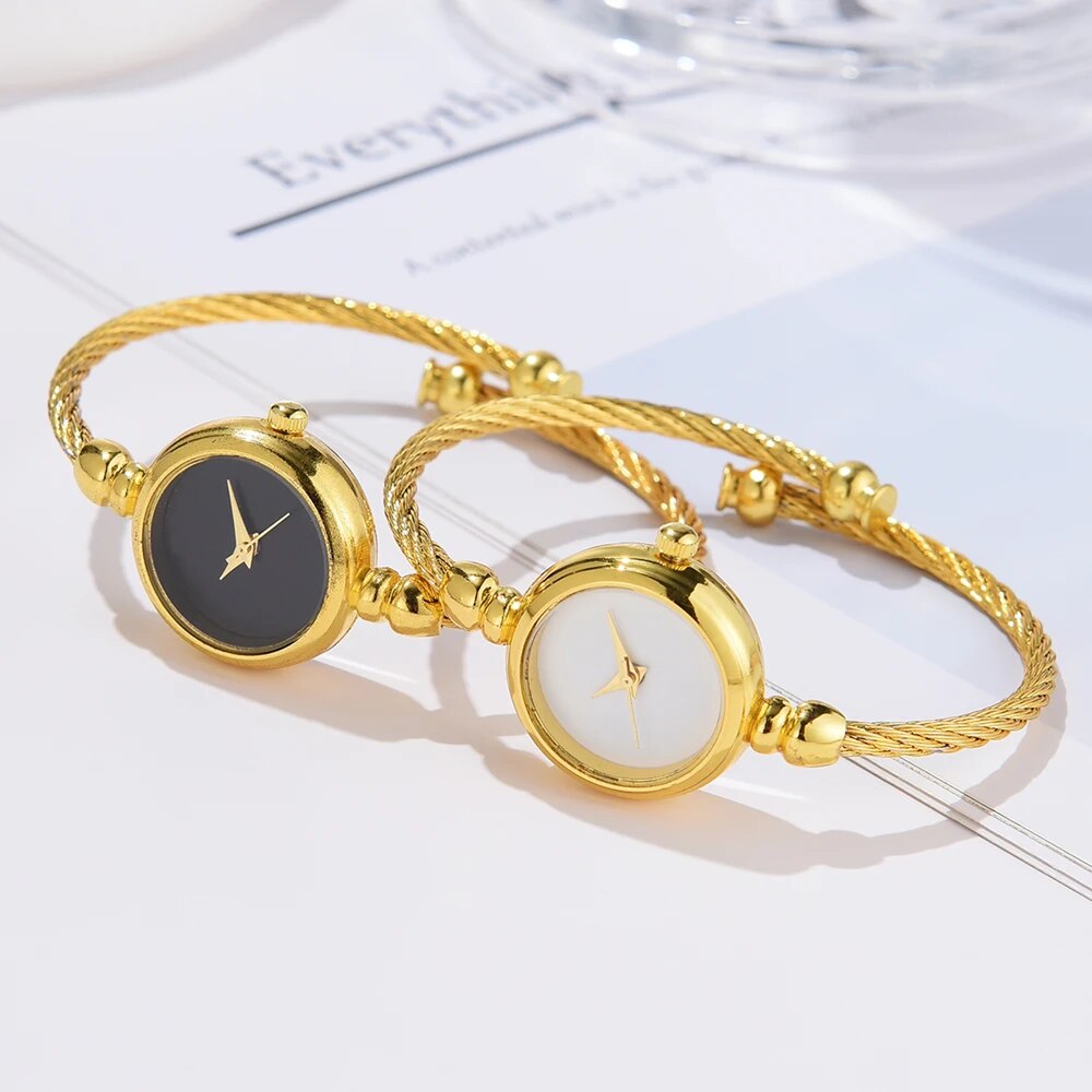 Relógio de pulso de ouro para mulheres, pulseira fina, pulseira feminina, relógio feminino, moda, luxo, 2pcs
