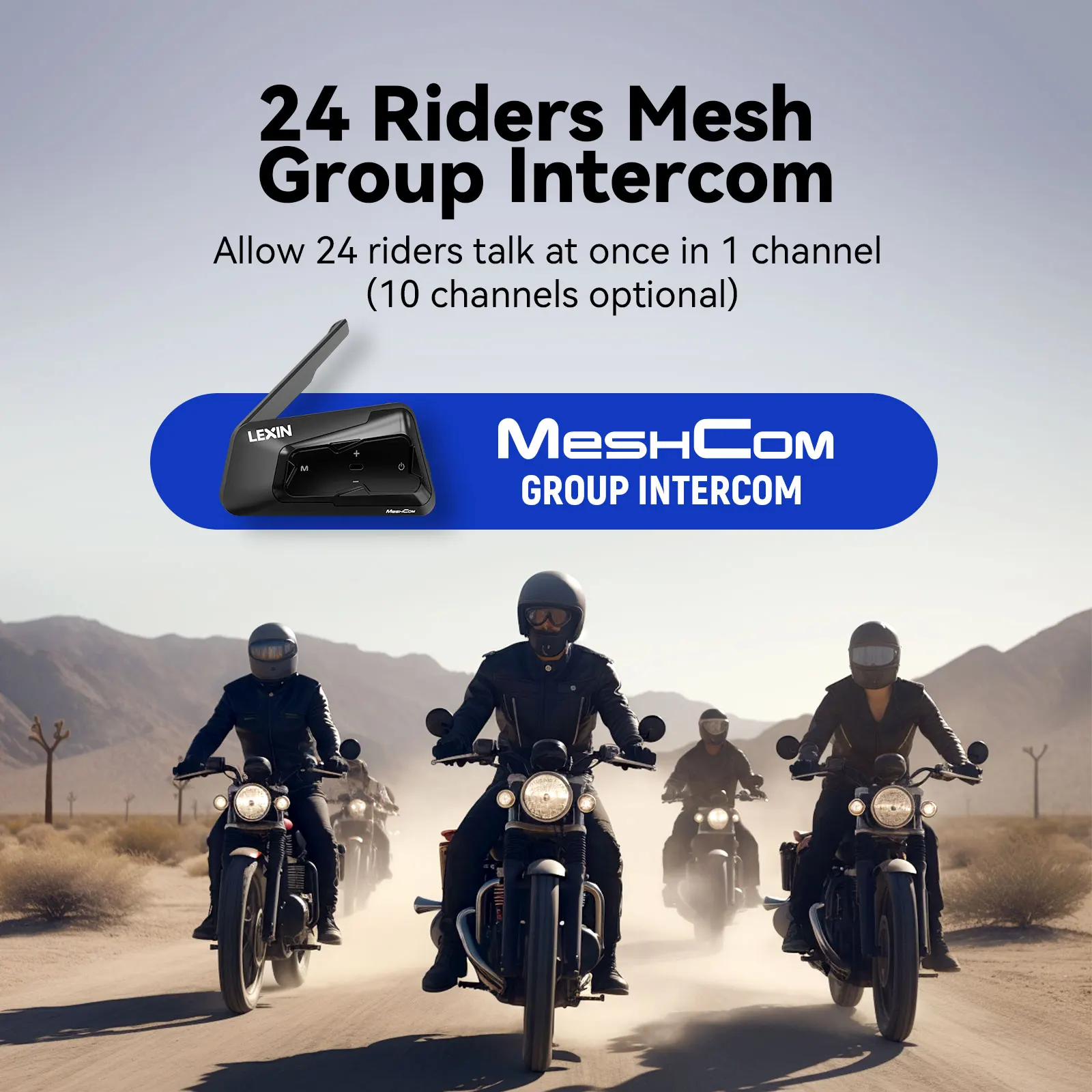 LEXIN-MeshCom intercomunicador para motocicleta, sistema de comunicación de malla, intercomunicador de Audio paralelo, 24 conductores