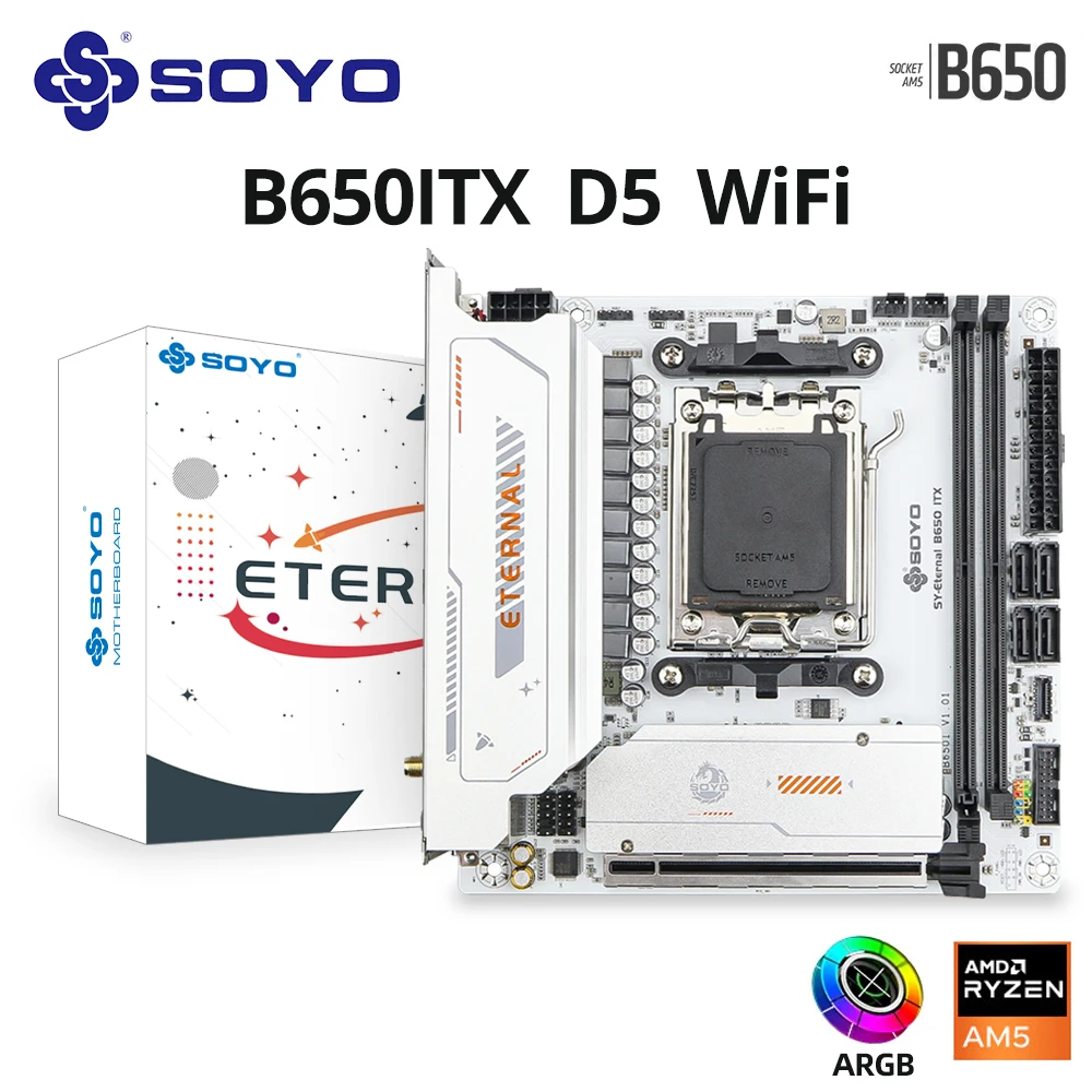 Игровая материнская плата SOYO AMD Eternal B650ITX с двухканальной памятью DDR5 M.2 NVME PCIE5.0 AM5, сокет, WiFi 6 BT5.2