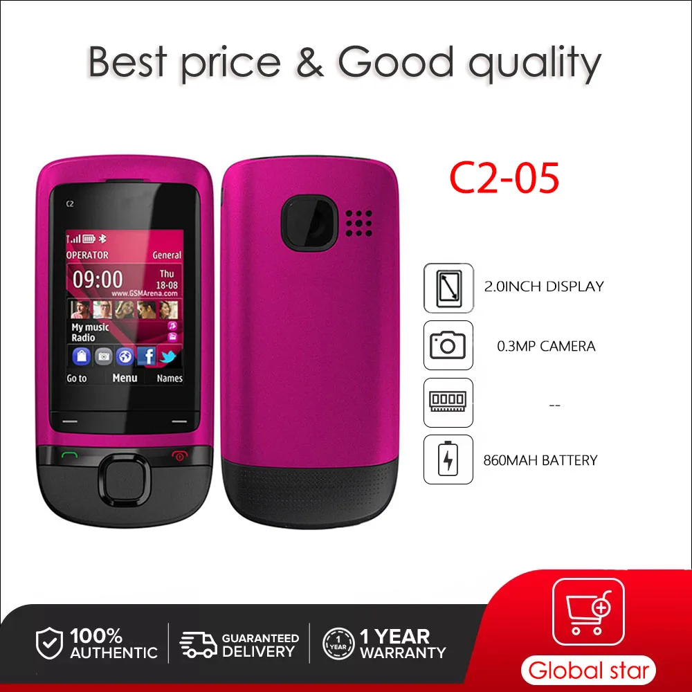 Cámara C2-05 Original, Bluetooth, radio FM, teléfono móvil, idioma ruso, árabe, hebreo, hecho en Finlandia, desbloqueado