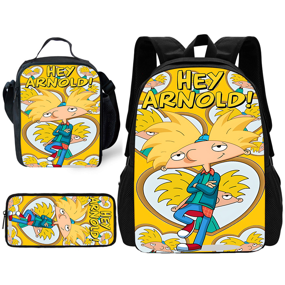 Hey-A-arnolds Kinder-Schulrucksack mit Lunchtaschen, Bleistiftbeuteln, Schultaschen für Jungen und Mädchen, bestes Geschenk