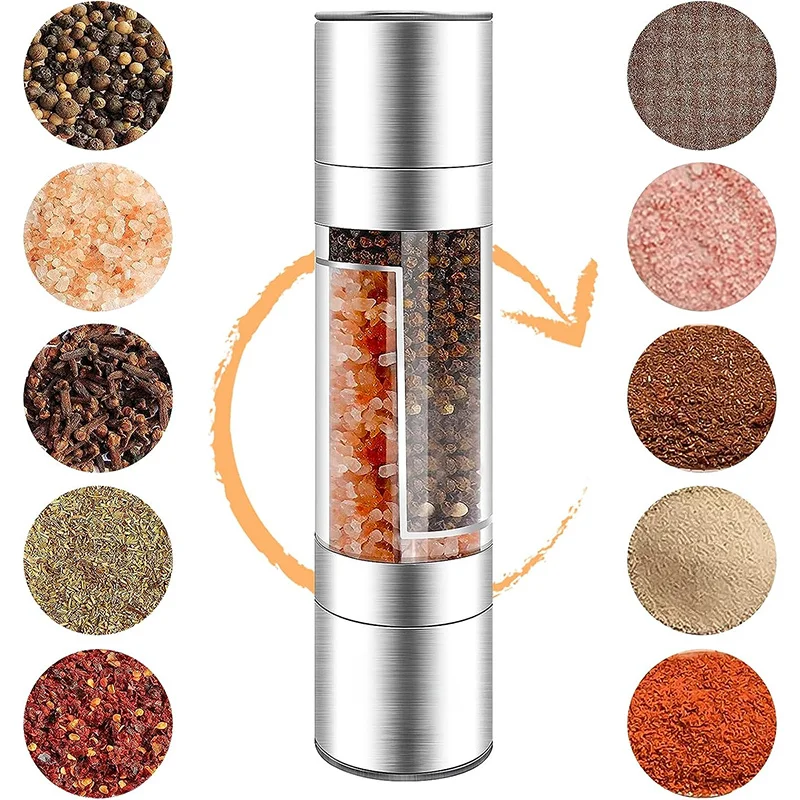 2 In 1 เครื่องบดด้วยตนเองสแตนเลสเกลือพริกไทยโรงสีปรับเซรามิคบดเครื่องเทศ Mill ครัวเครื่องมือ