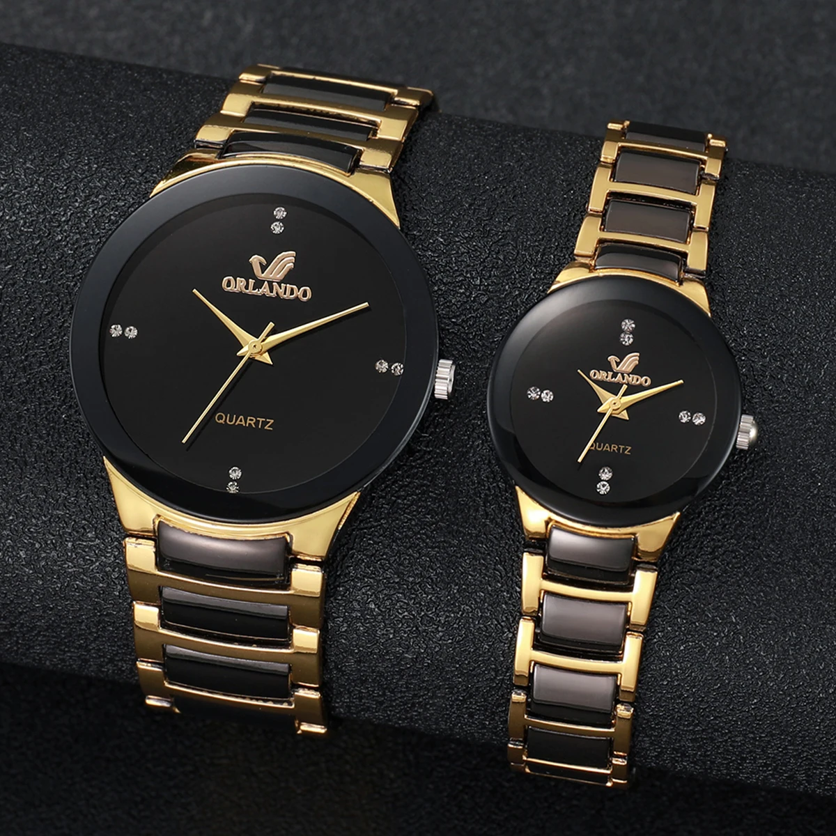 Montre à quartz en acier inoxydable pour hommes et femmes, montres-bracelets d'affaires, mode couple, 2 pièces