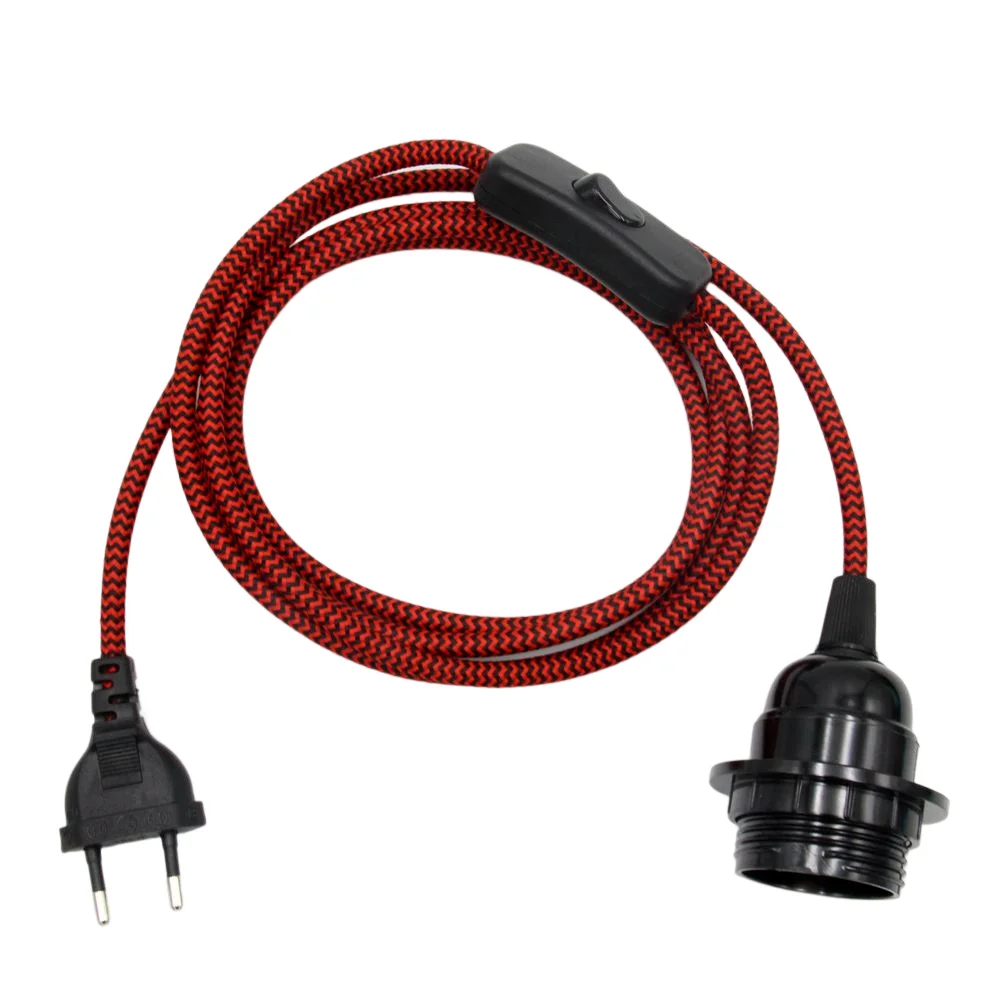 220V AC Phích Cắm Châu Âu Dây Nguồn Vải Vintage Bao Phủ Có Công Tắc E27 Vít Bakelite Ổ Cắm Chân Đèn Cho Tự Làm Mặt Dây Chuyền đèn Treo