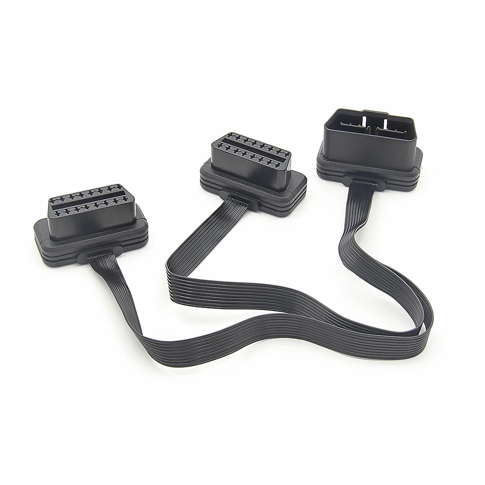 30cm obdii extensão conector duplo y divisor obd2 16pin macho para fêmea conexão plana + fino como uso de macarrão com elm327