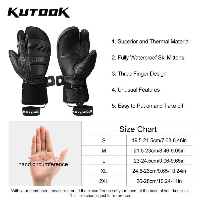 Kutook-男性と女性のための革製屋外スキーグローブ,暖かいサーマルおよび防水ミトン