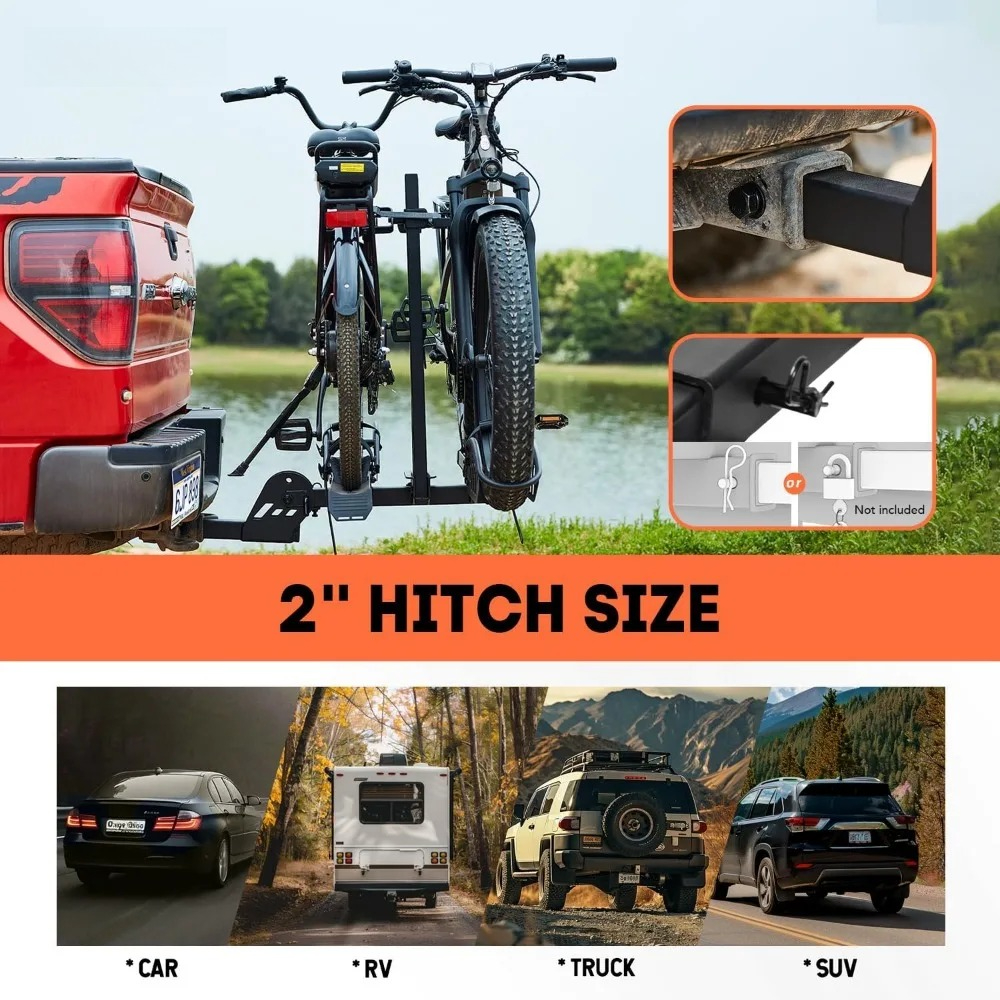 CyberRack E2 Hitch 2 EBike Rack with Ramp, 200 lbs Capacity Electric Bike Carrier Foldable Platform Mount, Up to 5-inch Fat Tire
