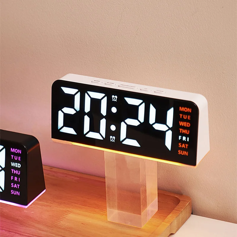 7'' LED Digital Alarm Clock Table Clock Three-Level Adjustable Brightness Dimmer/Dual Alarm/Temp/Date/Night Light for Bedrooms