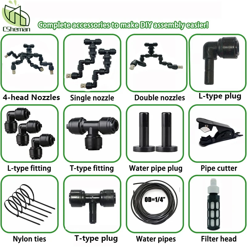 2pcs Aquarium Humidifying Spray Accessories Rainforest Tank Sprinkler,Misting Cooling nozzle, End Plug, Tube, Filter