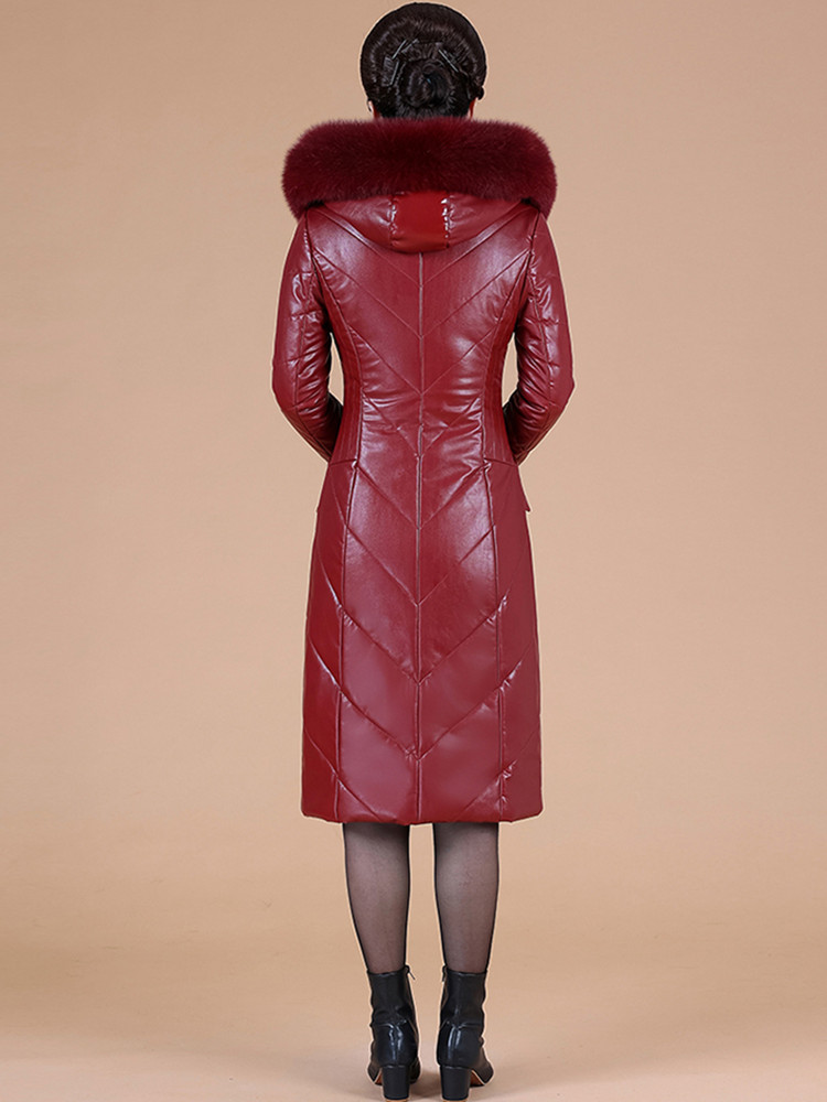 L-8XL Mutter Daunenmantel Lederjacke Frauen Winter Mode Warm andicken Mit Kapuze Abnehmbar Kragen aus Kunstpelz Gespaltenes Schaffell Mantel Schlank Lang Oberbekleidung Weiblich