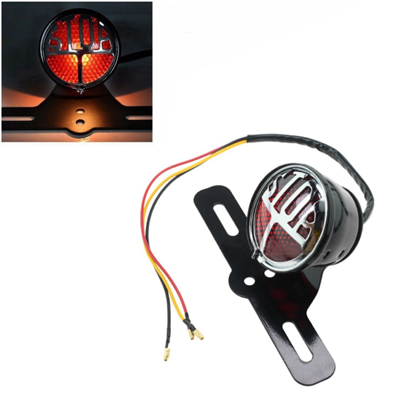 Lampu belakang LED sepeda motor, lampu ekor Retro Miller Stop, lampu plat nomor, lampu belakang untuk Harley Chopper Bobber Cafe