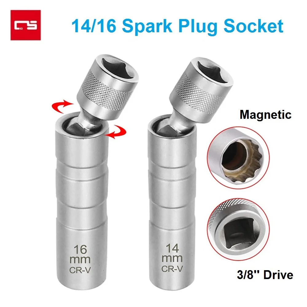 Herramientas de reparación de automóviles universales delgadas de 14/16mm llave de tubo de bujía herramienta de extracción de bujías magnética de 12 ángulos