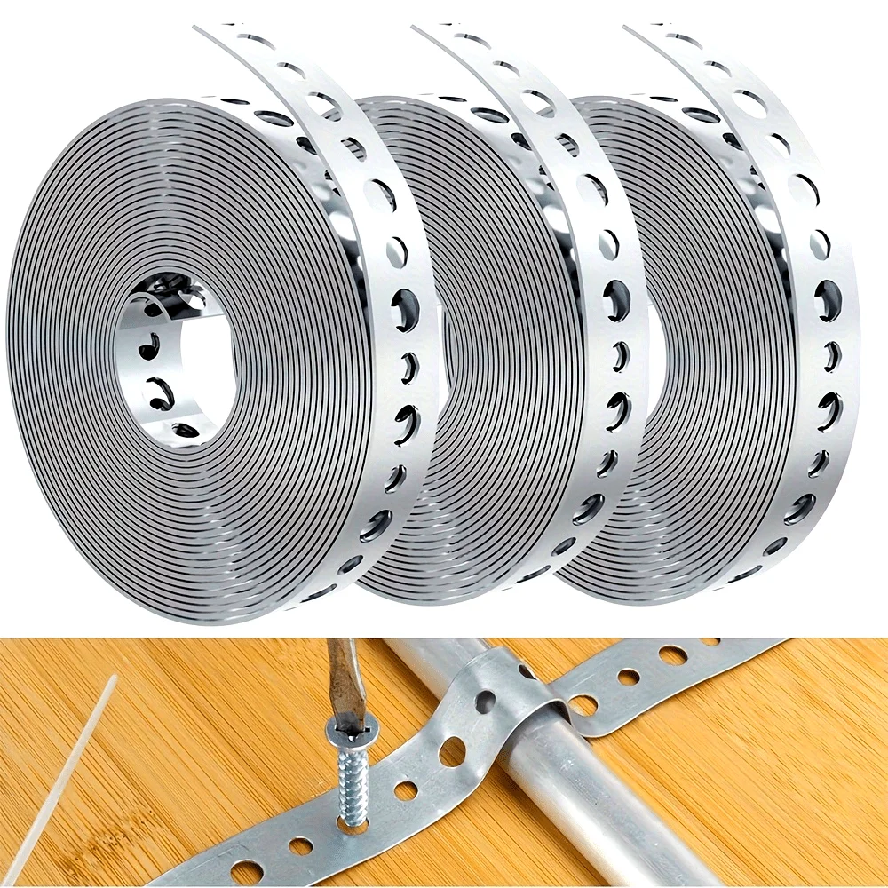 1 rotolo di nastro in acciaio zincato, nastro metallico multi-scanalatura preforato per supporto per tubi e lavori in lamiera