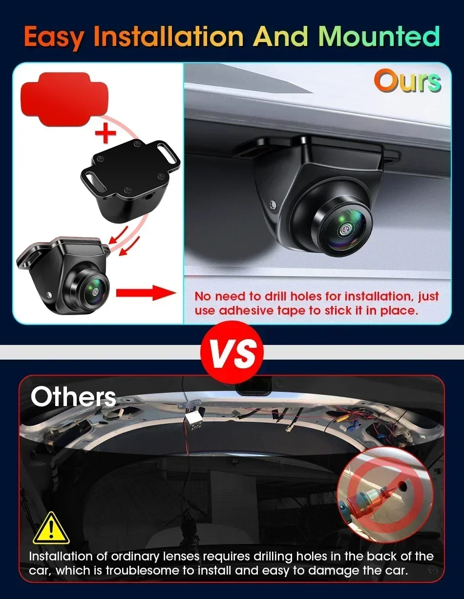 Car Rear View Camera 170 Degree Fish Eye Night Vision No Punching AHD 1920*1080P CVBS NTSC PAL Universal Backup Parking Lens
