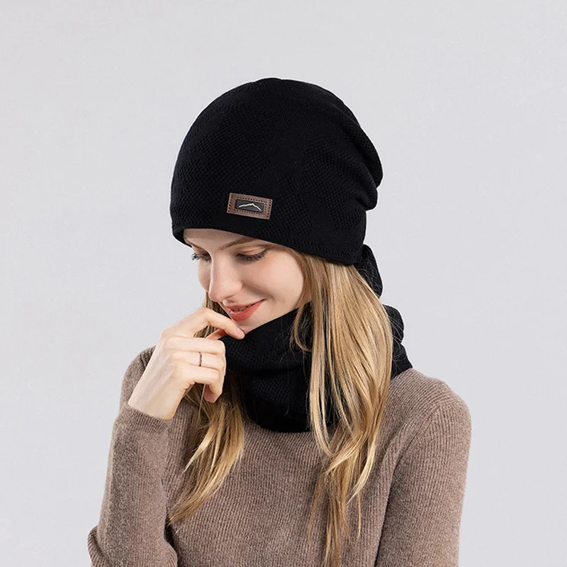 2 pz/set Unisex Sciarpa Lavorata A Maglia Beanie Set Inverno Caldo Cappelli A Maglia Collo Resistente Al Freddo Elastico Slouchy Berretti Per Le Donne e Gli Uomini