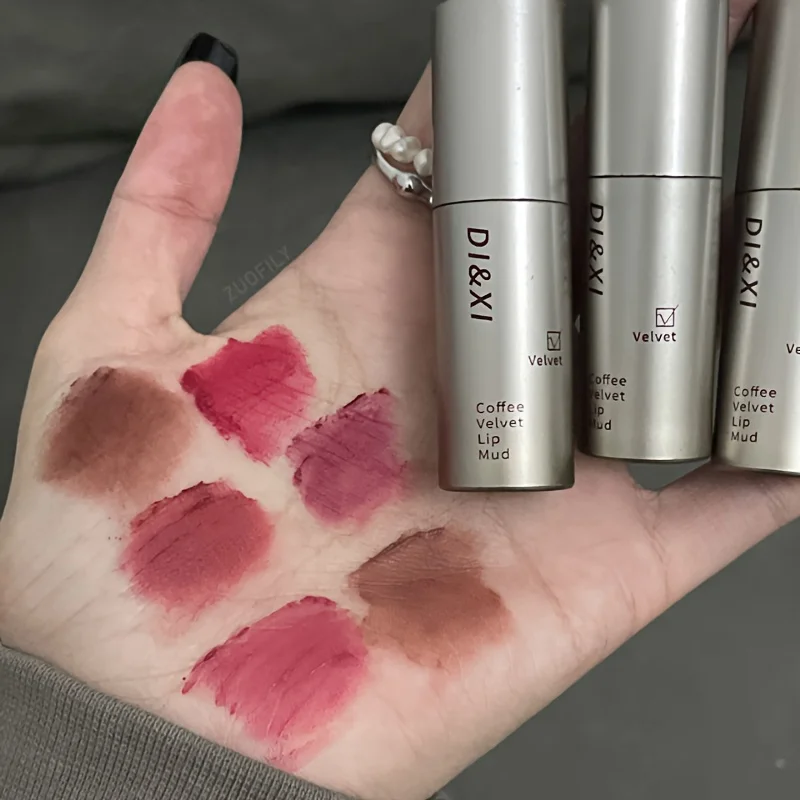 Brillo de labios de terciopelo mate marrón oscuro, tinte de labios marrón Nude, maquillaje de barro, lápiz labial líquido impermeable, café Latte, esmalte de labios cosméticos