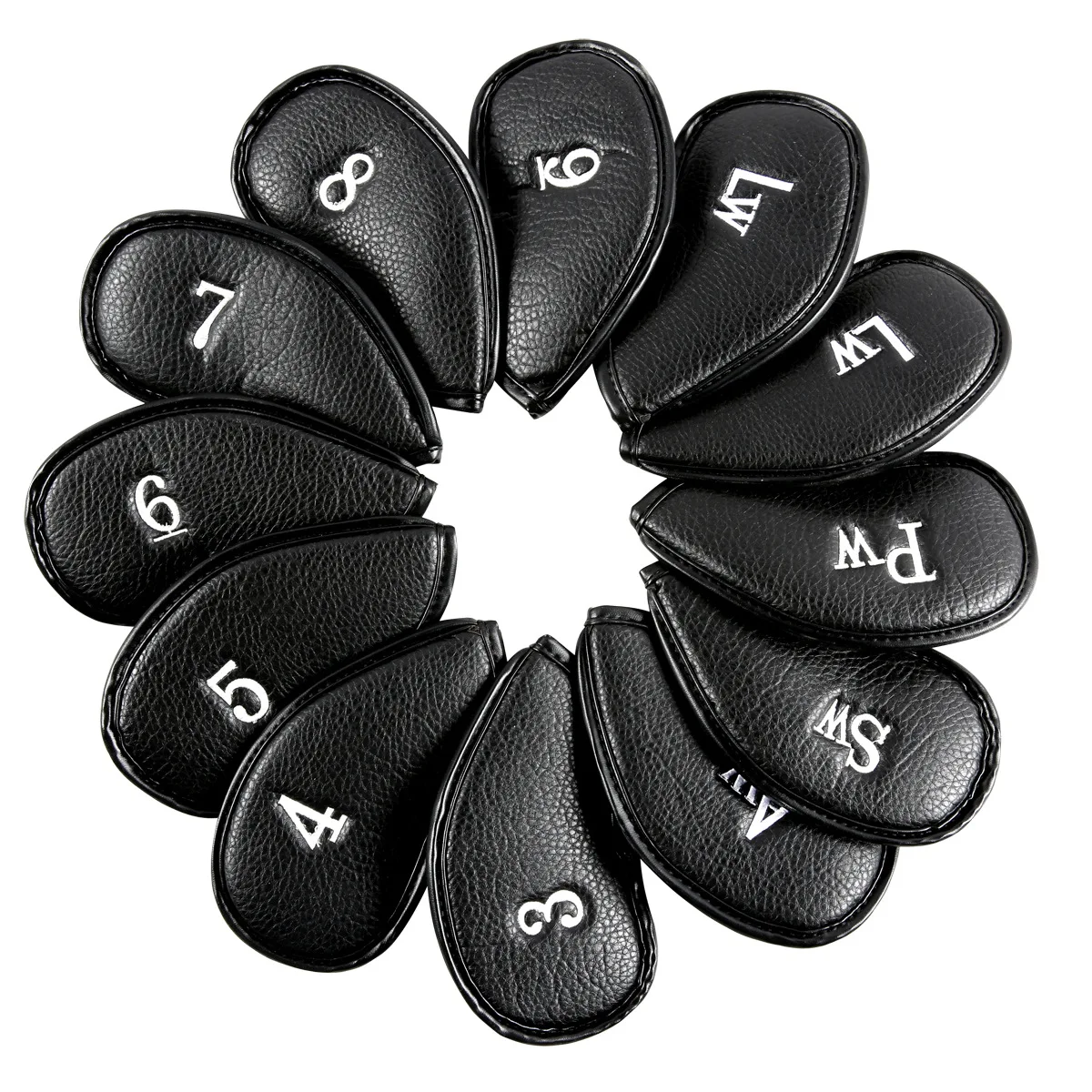 Juego de 11 fundas para cabezas de palos de golf de cuero con cierre de velcro de primera calidad, se adapta a la mayoría de las cabezas de palos, etiquetas bordadas para palos