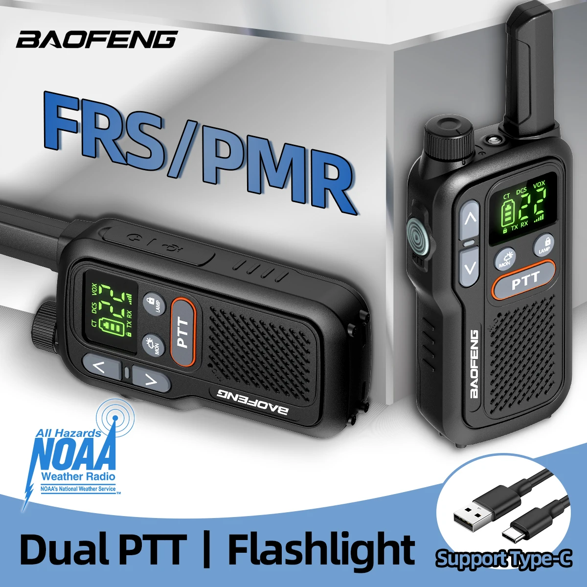 2PCS Baofeng BF-T18 Mini Dual PTT Walkie Talkie Portatile PMR 446Mhz Torcia NOAA Per Il Campeggio Radio Bidirezionale F22 PMR
