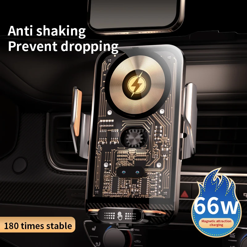 Soporte para teléfono de coche, cargador inalámbrico de 66W, soporte para teléfono móvil, Clip de ventilación de aire infrarrojo inteligente para iPhone, Samsung, Xiaomi, Universal