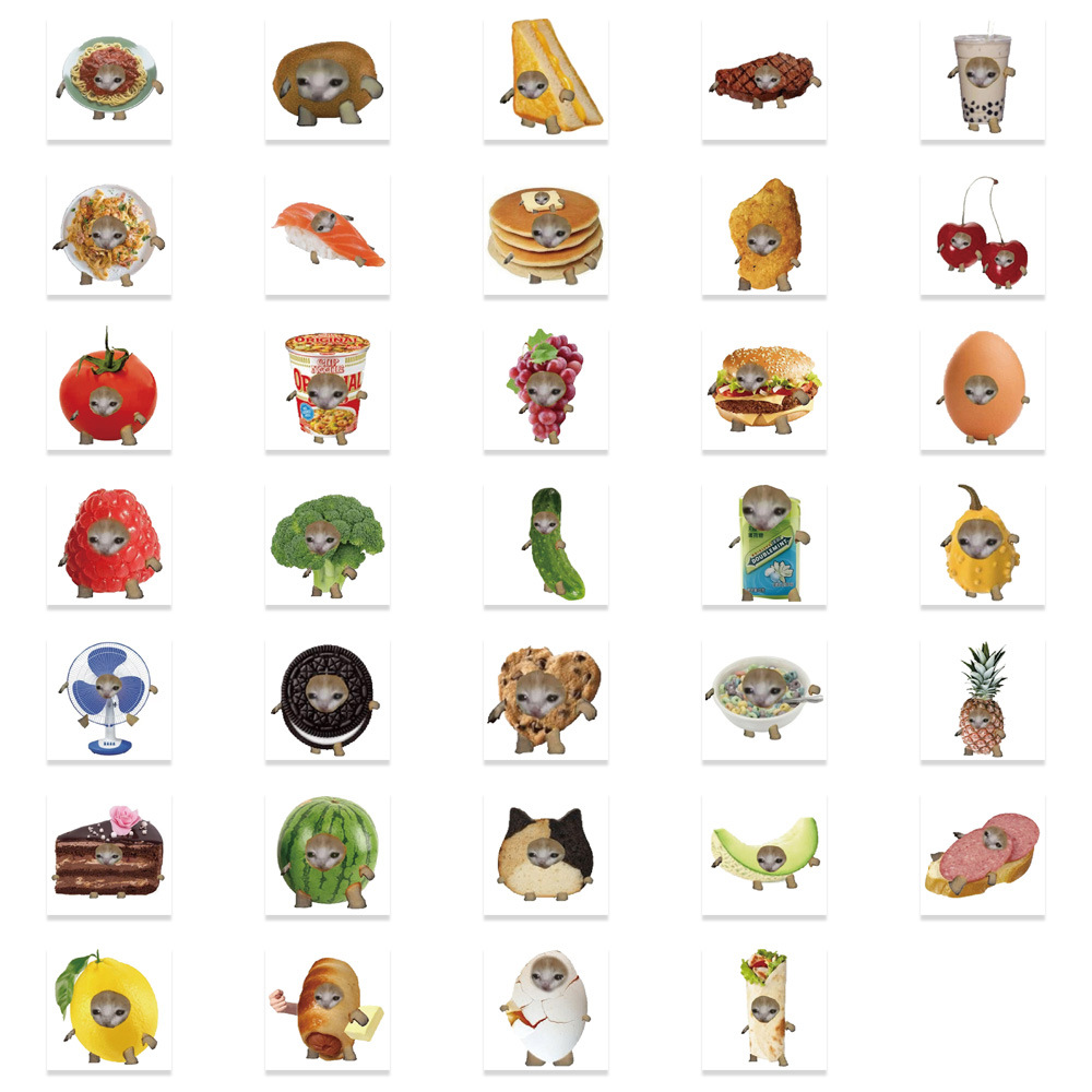 69 pçs engraçado meme gato e comida bonito graffiti adesivos para brinquedo bagagem portátil ipad skate telefone carro adesivos