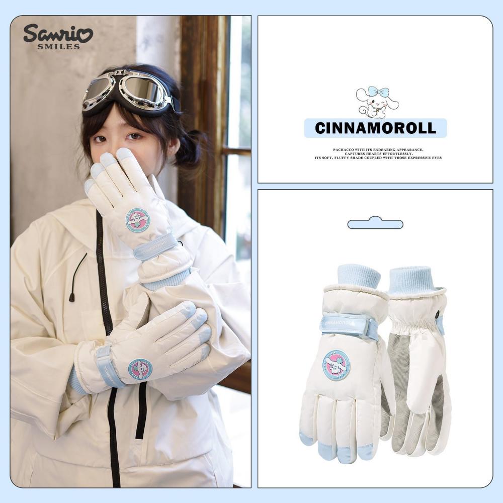 Kawaii Plüsch Skihandschuhe Kuromi Cinnamoroll Touchscreen Sanrio Anime Hello Kitty Winter verdicken warme Handschuhe wasserdicht Geschenk
