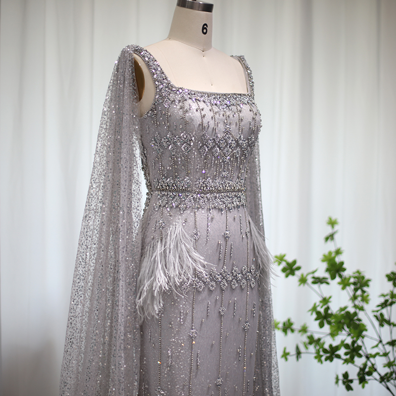 Sharon Said Bling Grey Zeemeermin Avondjurk met Cape Luxe Veer Dubai Formele Jurken Vrouwen Bruiloft SS279 Aangepast