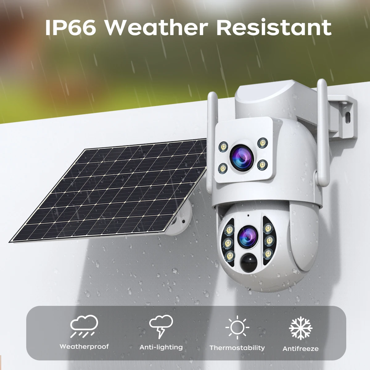Kamera monitoringu WiFi Jooan 6MP zewnętrzna, bezprzewodowa kamera IP solarna z podwójnym obiektywem, detekcja ruchu PIR, bateria, monitoring CCTV
